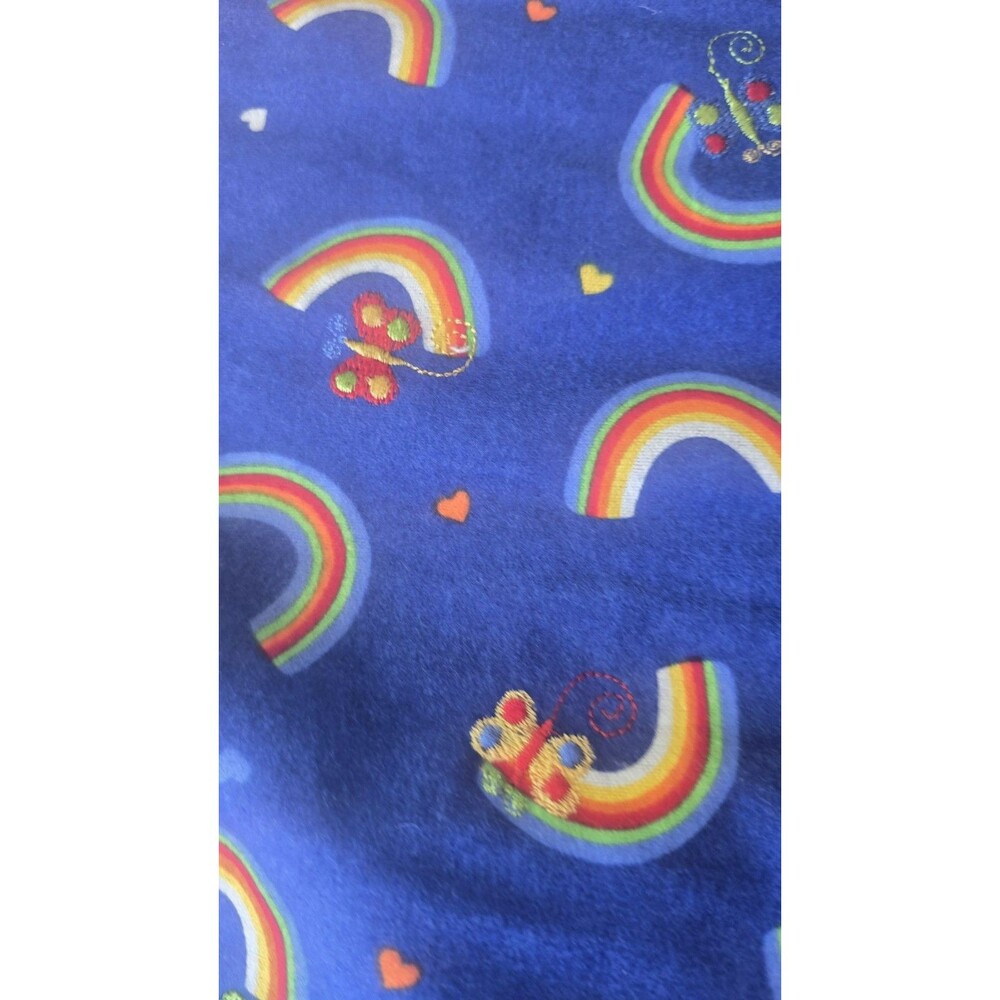 Flannel Rainbow Print Fabric with Embroidered Butterflies 106"x42" Vintage